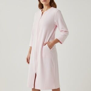Miss Elaine Zip-Front 3/4 Sleeve Super Soft Pink Fleece Robe/Housecoat PM New